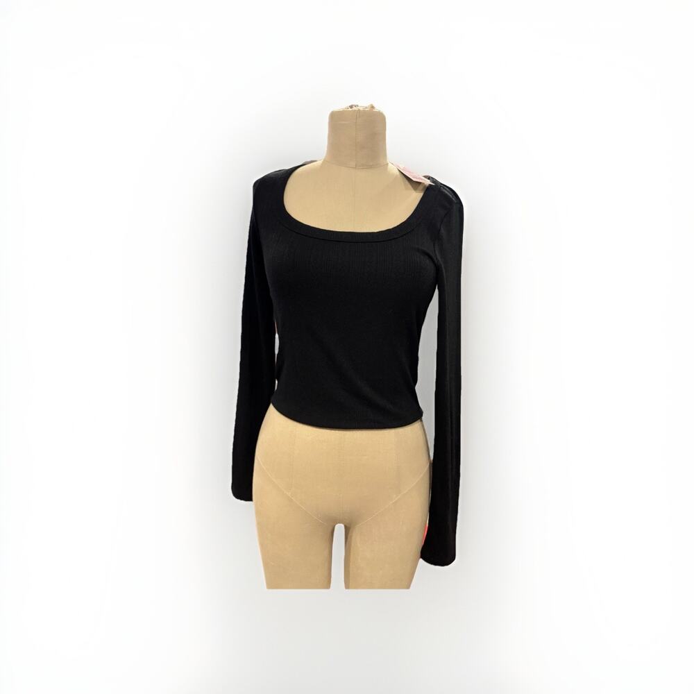 Wild Fable Women's Small Shirt Black Long Sleeve Pointelle Shirt New